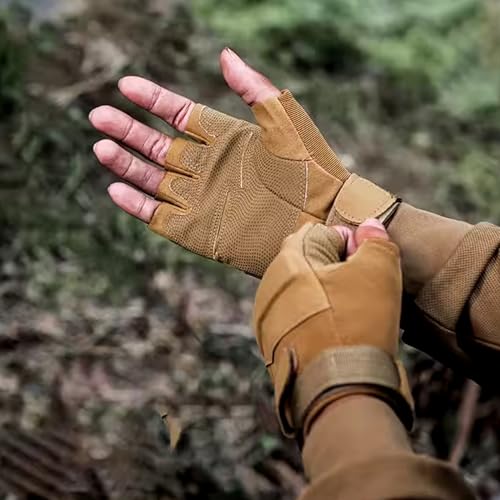 Image of Half Finger Tactical Gloves, Durable Fingerless Gloves for Cycling, Gym, Motorcycle Gloves, Training Gloves, Breathable Gloves, and Outdoor Activities (Khaki, L)