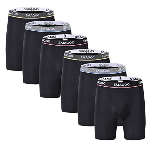 JINSHI Bóxer para Hombre Largos Calzoncillos de Bambú Transpirable Ropa Interior Elástica 6 Pack Negro 2XL
