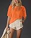 OPCAKM Lace Tops for Women Sexy Short Sleeve Mesh Tops Embroidered Sheer Lace T-Shirts See Through Blouse(Orange-M)