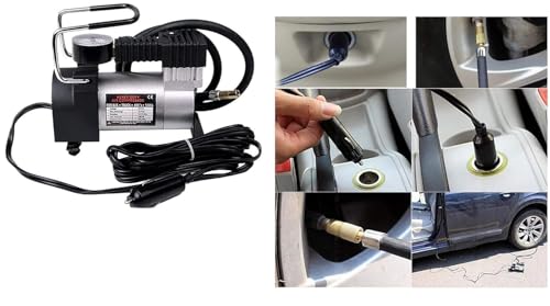 Image of 12V DC Heavy Duty Metal Tyre Inflator Air Compressor Pump for Tata Punch, Portable Fast Car Tyre Air Pump with Pressure Gauge