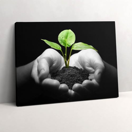Murale d'art peinture plante en mains grand format pour décoration inspirante