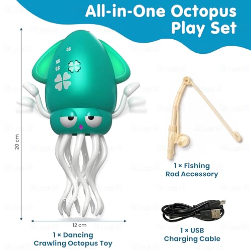 Image of Kidology Dancing Octopus Tummy Time Toy for Babies - Squid Toys | Musical Crawling Baby Toy with LED Lights | Supports First Crawl to Toddler Play | Sensory Interactive Gift for Boys & Girls - Green