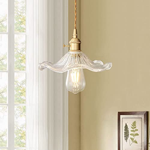 Chandelier rustique en cuivre et verre à une tête pour chevet et chambre
