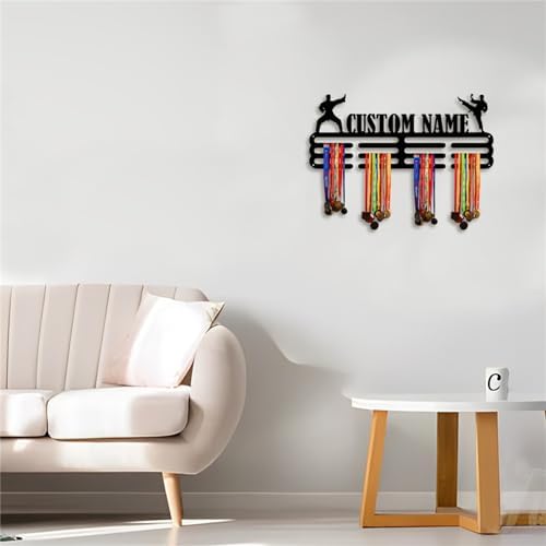 Personalized Name Jiu Jitsu Medal Display Hanger Sign with Light Medal Holder Award Display Holders Wall Mounted Medal Display Racks for Ribbon Lanyard Club Decor Gift for Boy Girl Coach — view 3