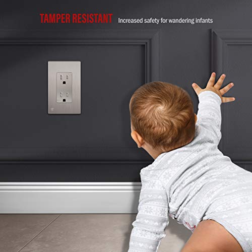 Image of ENERLITES Elite Series Decorator Receptacle Outlet Child Safe Tamper-Resistant, Gloss Finish, Self-Grounding, Residential Grade, 15A 125V Standard Electrical Wall Outlet, UL Listed, Nickel (10 Pack)