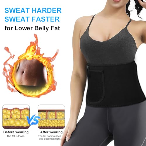 ACWOO Bauchweggürtel Herren Damen, Hula Hoop Gürtel, Waist Trimmer, Fitness Gürtel Verstellbarer, Bauchgürtel Neopren Nano Silber, Sweat Belt Waisttrainer, Rückenbandage, Sportgürtel(Schwarz)