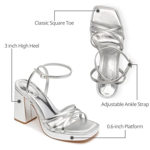 Trary Gold & White Heels - Square Toe, 3 inch Platform, Strappy & Block Heels for Wide Feet, Ankle Strap Y2k Shoes for Prom4