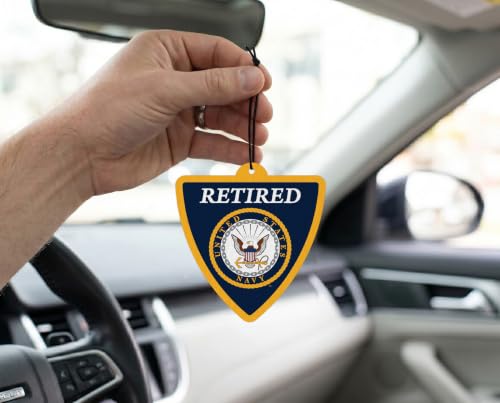 Image of Elektroplate Retired US Navy Crest Car Air Freshener 6-Pack | Officially Licensed, Long-Lasting Arctic Patrol Scent, Vivid Naval Shield Graphics, Versatile Hanging Design