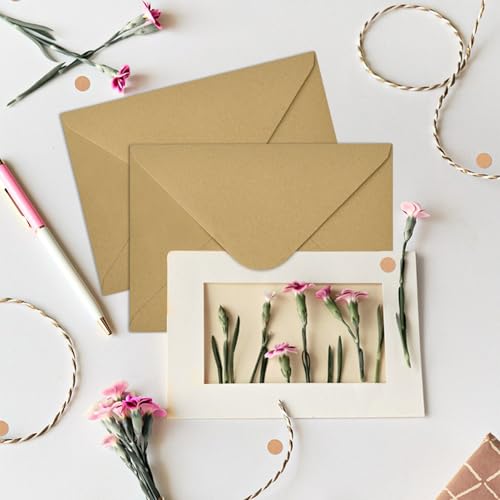 WEFHEF 60 Stück Umschläge Kraftpapier Briefumschläge B6 Kuvert Briefkuvert für Grußkarten Einladung 12.5 x 17.5cm Briefhülle für Geburtstagskarten Nassklebung Spitzklappe beschriften oder bedrucken