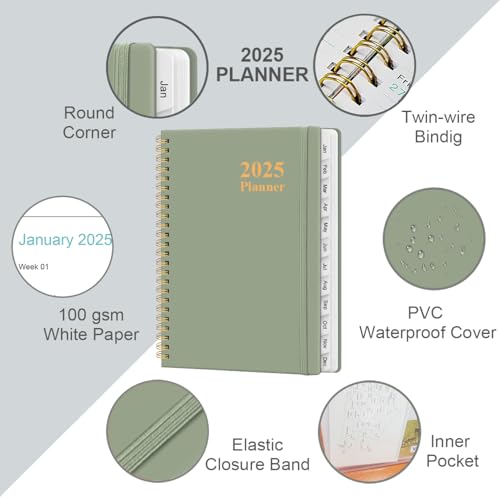 2025 Planner: Hardcover with Tabs, Pocket, Jan-Dec 2025