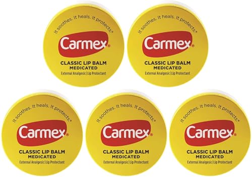 Carmex Classic Lip Balm Medicated, External Analgesic Lip Protectant, 0.25 oz (Pack of 5)