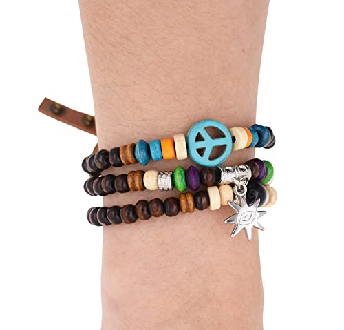 Mandala Crafts Peace Symbol Wood Beads Wrap Bracelet/Zen Bracelet/Multi-layer Wristband/Surf Bracelet #3294