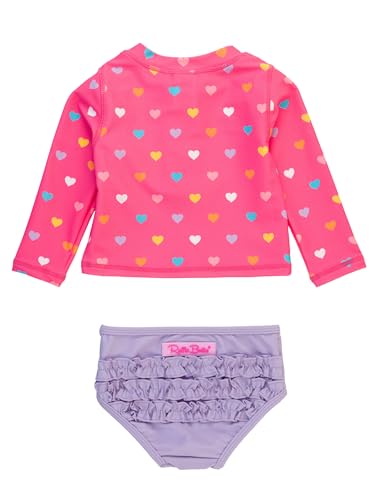 Image of RuffleButts Baby /Toddler Girls Rash Guard 2-Piece Swimsuit Set - Long Sleeve Bikini with UPF 50+ Sun Protection