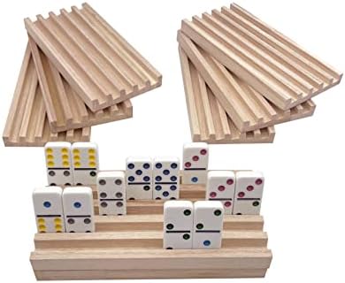 SUTIMSHE Set of 8 Mexican Train Domino Trays,Natural Wood Domino Racks, Domino Tiles Holders,Chickenfoot and Other Dominoes Games,Dominoes NOT Included