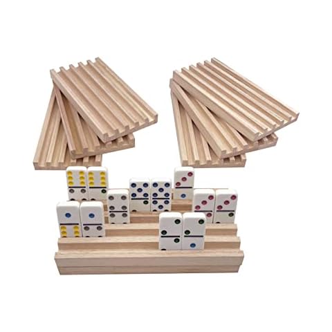 SUTIMSHE Set of 8 Mexican Train Domino Trays,Natural Wood Domino Racks, Domino Tiles Holders,Chickenfoot and Other Dominoes Games,Dominoes NOT Included Cover