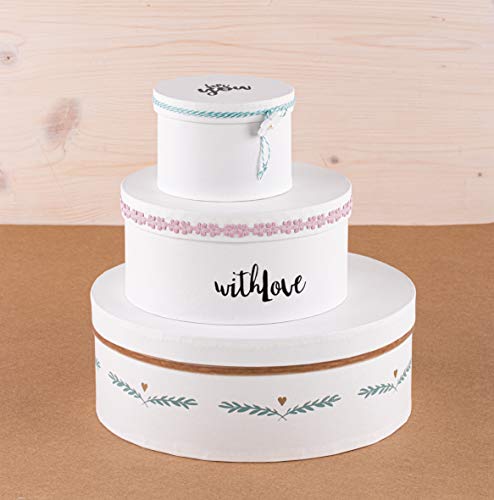 Rayher Pappmaché Boxen mit Deckel, weiß, 3er-Set, rund, 10 – 23,8 cm ø, verschiedene Höhen, Pappboxen, Geschenkboxen, Karton, FSC zertifiziert, Aufbewahrungsboxen, Schachteln, 67339102