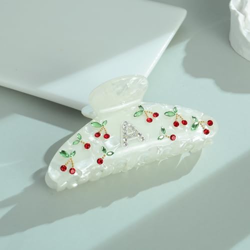 Image of LILIE&WHITE Christmas Gift Acrylic Cherry Letter Hair Clips For Women With RhinestonesInitial Hair Claws For Thick Hairs Trendy Monogram Large Clips Fashion Big Claw Clip Jewelry Gift Alphabet A
