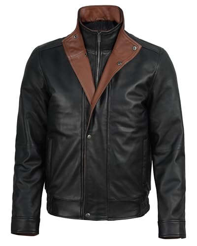 Image of Decrum Bomber Leather Jacket Men - Real Lambskin Casual Leather Jackets for Men with Zip Closure