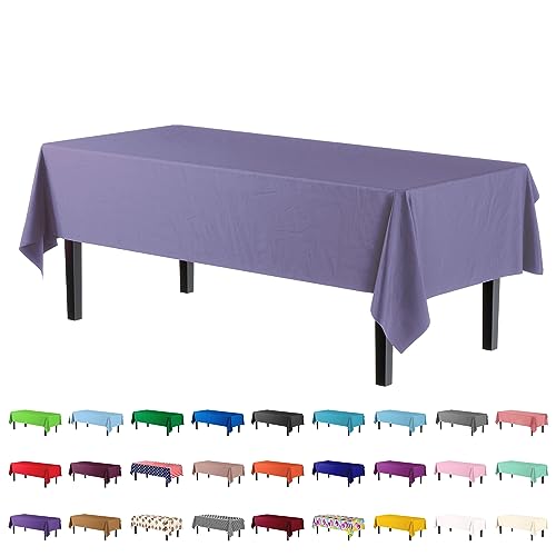 Party Solids 4-Pack Lavender Plastic Table Cloth - 54 Inch x 108 Inch - Disposable Tablecloth for Parties and Picnics