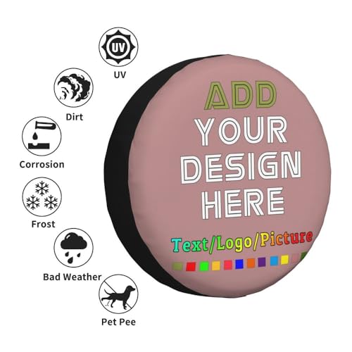 Image of Custom Spare Tire Cover Personalized Tire Covers Add Your Own Design Logo Picture Customize Wheel Cover Universal Size 14-17 in Fit for Jeep Trailer Camper RV Wheel Covers, RosyBrown