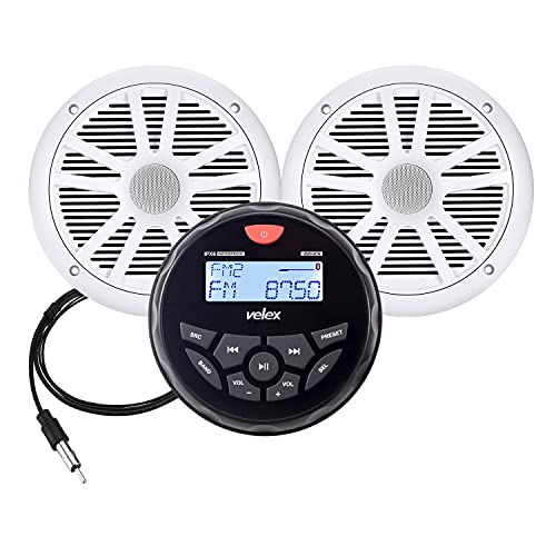 Tech Deals ๐ฅ Marine Audio System Stereo Speaker Package, Bluetooth, MP3 WMA USB AM FM Marine Stereo - 2 x 6.5 Inch White Speakers, Antenna Tech Deals ๐ฅ Marine Audio System Stereo Speaker Package, Bluetooth, MP3 WMA USB AM FM Marine Stereo - 2 x 6.5 Inch White Speakers, Antenna