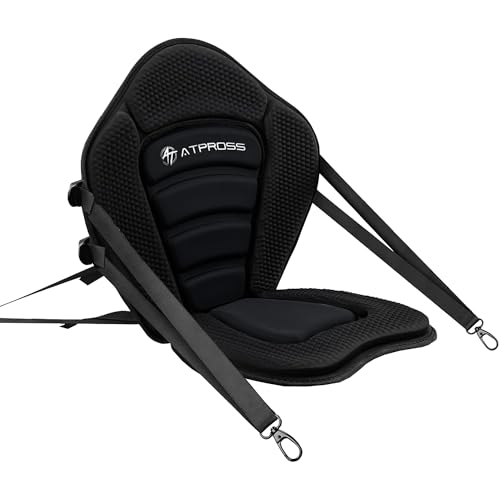 Standard Padded Kayak Canoe Seat Adjustable Backrest with 4 Straps Durable Sit-On-Top Cushion for Kayaking, Rafting & Fishing