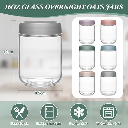 Image of Xileanalee Overnight Oats Containers with Lids 6 Pack-16 Oz Mason Jar with Lids-Overnight Oats Jars Glass Food Storage Containers for Chia Seed Pudding Salad Cereal Coffee Spices