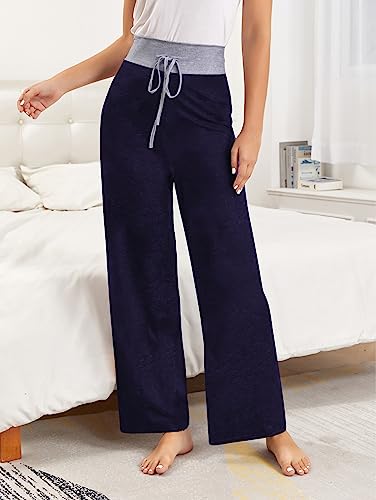 Image of iChunhua Women's Comfy Stretch Floral Print Drawstring Palazzo Wide Leg Lounge Pant