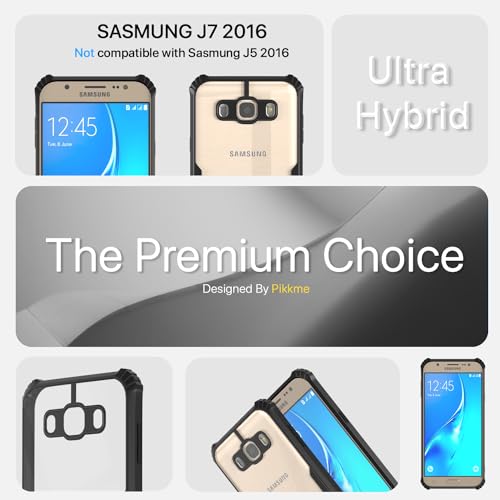Image of Pikkme Samsung Galaxy J7 2016 Back Cover | Crystal Clear Transparent Back | Ultra Hyrbid | Full Camera Protection | Raised Edge | Bumper Back Case (Black)