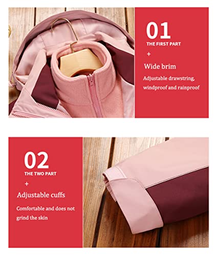 YuanDiann Herren Damen 3-in-1 Wanderjacke, 2-teilig, Outdoor, dick, winddicht, warm, wasserdicht, Fleece-Futter, Mantel, mit Kapuze, Trekking-/Skijacke, Matcha-Grün, Größe 3XL