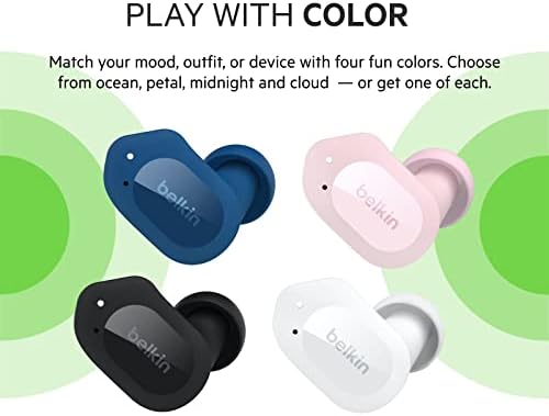 Belkin SOUNDFORM Play True Wireless Earbuds, Wireless Earphones with 3 EQ Presets, IPX5 Sweat and Water Resistant, 38 Hours Play Time for iPhone, Galaxy, Pixel and More - Black