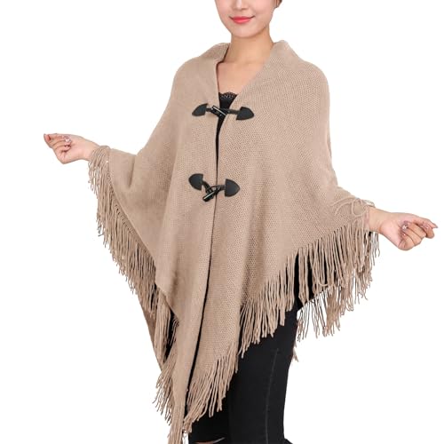 Bufanda suéter y capa de invierno, flecos, hebilla de cuerno monocolor, irregular, doble flecos, cálido y bufanda de punto para mujer, Rosa., A