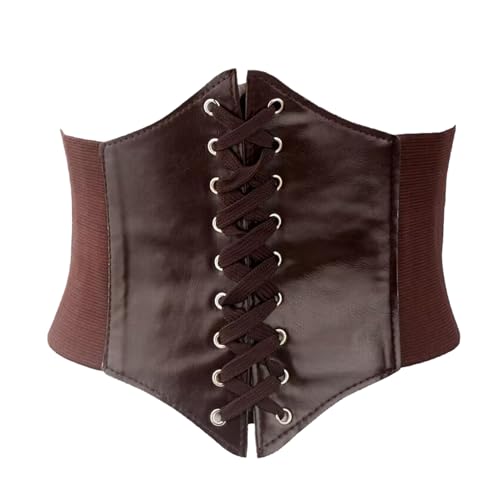 BinXiaoQin Unterbrust Korsett Damen,Halloween Corset Corsage,Korsett Braun Gürtel,Leder Wikinger Kleidung Damen,Korsage damen Piratenkostüm Accessoires,Miedergürtel Mittelalter Mieder Halloween