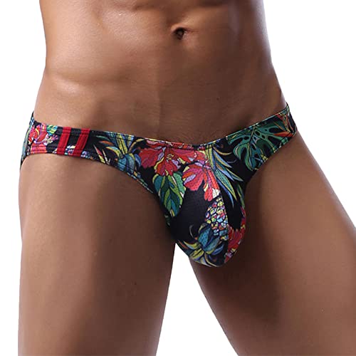 Men's Triangle Bikinis Underwear Hawaiian Tropical Print Stretch Briefs Breathable Comfortable Pouch Swimsuit
