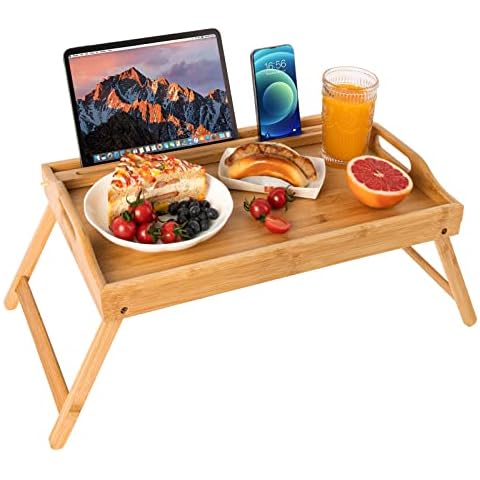 Bambus-Betttablett, Frühstückstablett mit klappbaren Beinen Cover