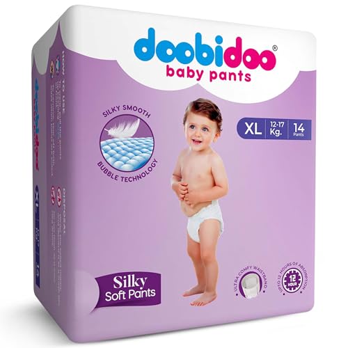 Image of Doobidoo Silky Soft Baby Pants Diapers- XL Size (Pack of 1, 14 Count) - All Round Softness with Bubble soft topsheet and anti leak side cuffs (12-17 kgs)