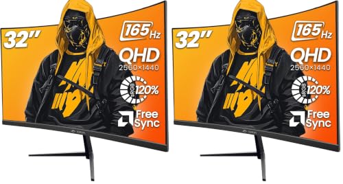 Image of CRUA 32 inch 2K QHD 165Hz Curved Gaming Monitor, FreeSync, HDMI /DP, Black (Pack of 2)