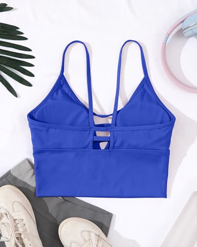 Image of AngiMelo Longline Sports Bras for Women High Support Strappy Push Up Workout Tops Built in Bra Padded Crop Yoga Tank Top