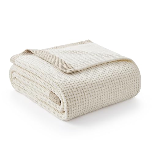 Amélie Home Waffle Throw Blanket for Couch, Soft Cozy Chenille Knit Blanket Warm Decorative Throw for Sofa,50'x60', Ivory
