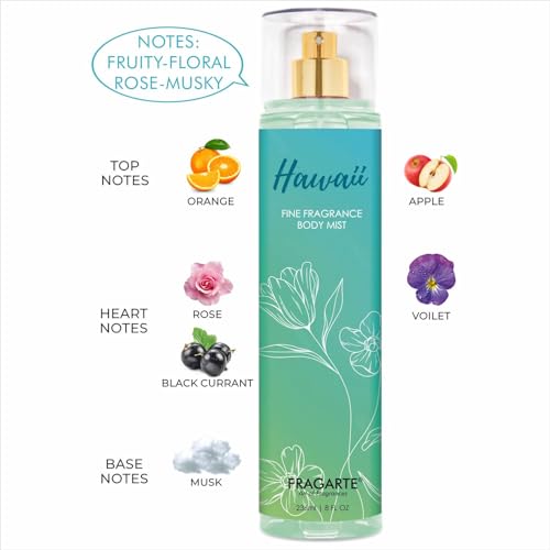 Image of Hawaii Body Mist for Women Long Lasting Uplifting Body Spray Elegant Travel Friendly Fragrance Fruity Floral Rose Musky Ideal for Everyday Wear Hair & Body (236ml)