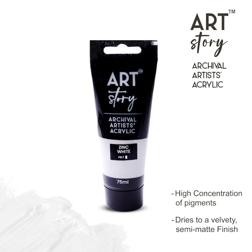 Image of Itsy Bitsy Art Story Artists Acrylic Colour Zinc White 75ml Tube | Rich Pigment, Smooth Finish, Quick Drying Paint for Canvas, Paper, Craft & DIY Projects
