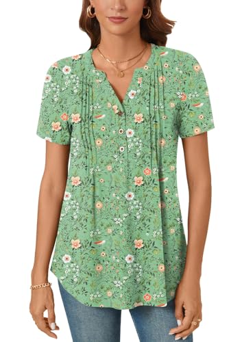 Bestbee Women's Summer Tops Short Sleeve Tunics Dressy Casual Blouses Henley Neck Button-Down Shirts2