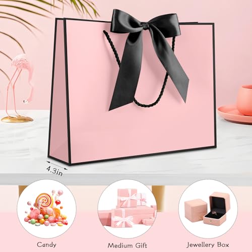Image of JMANNI Gift Bags with Handles, 11'' Small Gift Bag for Presents, 2 Pcs Bags with 4 Tissue Paper and 2 Cards for Graduation Baby Shower Wedding Bridal Shower Mother's Day Birthday Party (Black-Pink)