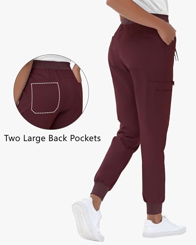 Image of MIVEI High Waisted Jogger Style Scrub Pants for Women - 8 Pockets Medical Bottoms Tapered Yoga Waistband Ribbed Ankle Cuffs