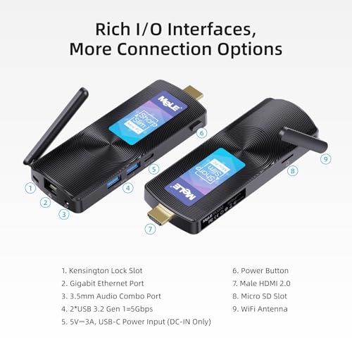 Image of MeLE Fanless Mini PC Stick PCG02, N100 Compute Stick with Windows 11 Pro, 8GB 128GB Micro Desktop Computer, Full Functional USB-C, Gigabit Ethernet BT5.1 on Business Office Industrial IoT Home