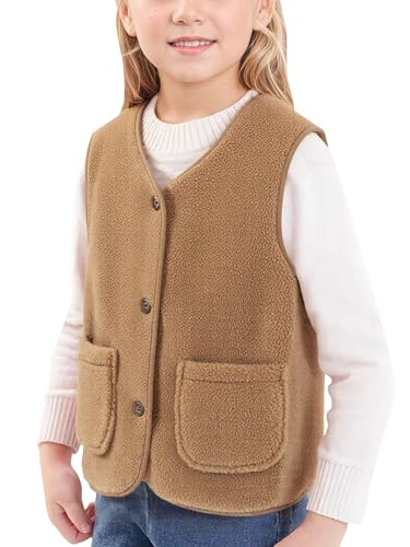 Boys Girls Fleece Vest Soft Sleeveless Jacket Buttons Waistcoat Kids Warm Winter Outerwear with Pockets