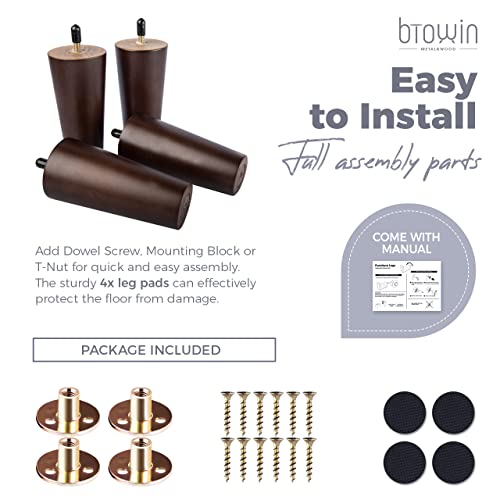 Image of 10 inch Solid Wood Furniture Legs, 4Pcs Mid-Century Modern Walnut Wooden Replacement Feet with Threaded 5 /16'' Hanger Bolts & Mounting Plate & Screws for Sofa Couch Armchair Cabinet TV Stand