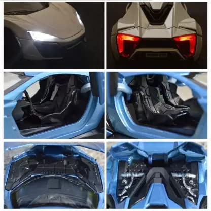 Image of DEOXY 1:32 Scale Die-Cast Lykan Hyper Sport Metal Pullback Car Toy With 6 Openable Doors, Lights, And Sounds For Boys Gift,Grey