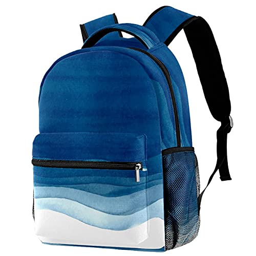 Sac à dos bleu aquarelle pour femme de voyage haute capacité - 29x20x40cm, style décontracté