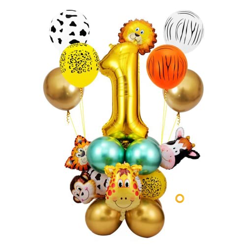 SNOWZAN 26 unidades de decoración de cumpleaños de la selva para 1 año, decoración de cumpleaños para niños de 1 año, animales del bosque, decoración de cumpleaños, 1 año, safari,
